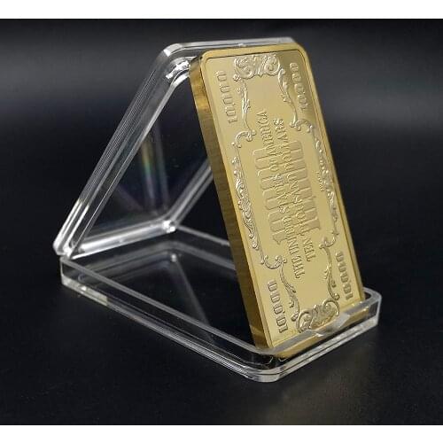 USD 10000 Dollar Bullion 24k Gold Bar American Metal Coin Golden Plated Bars USD with gift box
