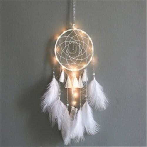 15*60CM Pink Glowing Dream Catcher Pendant Indian Feather Charm Literary Gift Creative Gift Girl Room Decor