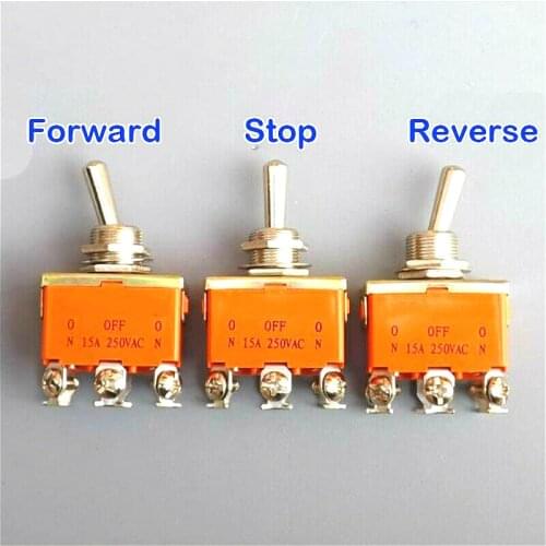 15 Amp 250V 6Pin Toggle DPDT ON-OFF-ON Switch Power Rocker Three Position Throw Polarity Forward Reverse CW CCW DC Motor Control
