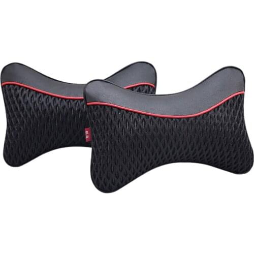 2 Pieces Soft Autos Car Seat Neck Pillow Cushion Headrest Artificial Leather