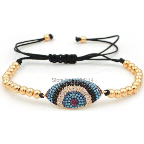30*13*2.5mm Micro Pave Mixed CZ Evil Eye Charm Connector & 4mm Round Beads Braided Macrame Bracelet Jewelry