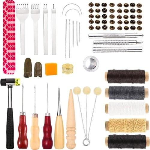 KAOBUY 33PCS Leather Working Tools Waxed Thread Cord Prong Punch Snaps And Rivets Kit Sewing Awl For Leather Repairing Stitching