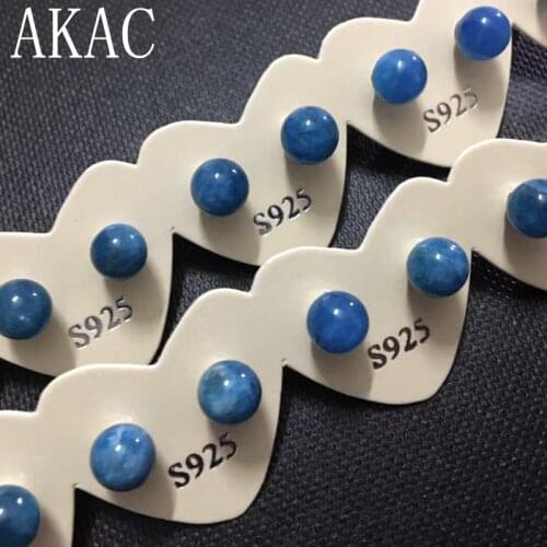 5pairs Approx6mm AKAC 925sterling silver natural blue apatite simple design stud earring