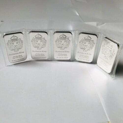 5 pcs non magnetic American Scottsdale silver plated vacuum package 50 mm x 28 mm ingot badge decoration coin bar