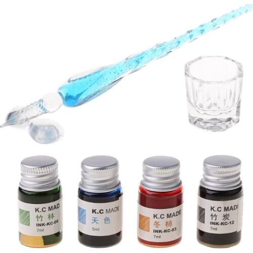 7PCS/SET Handmade Venus Glass Pen Dip Writing Ink Signature Pens Set for School Stationery Decoration Gifts Art Supplies 32CB
