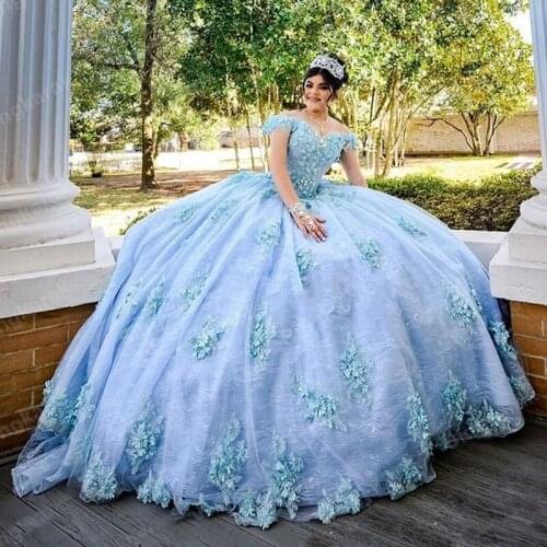 Sky Blue Off the Shoulder Ball Gown Quinceanera Dress 2021 Prom Party Gowns Mexican Girls 16 Years Party Wear Custom Size