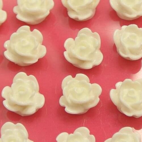 50 White Cabochon Juliet Rose Flower Flatback Resin 8mm(0.31") DIY Embellishment
