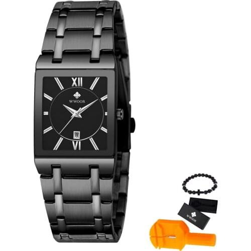 WWOOR Business Men Watch Luxury Brand Stainless Steel Wrist Sport Watch rectangle Army Military Quartz Watches Relogio Masculino