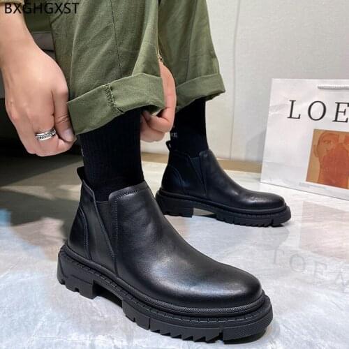 Black Chelsea Boots Men Motorcycle Shoes for Man 2021 Winter Boots for Men Male Ankle Boots Man Platform Man Shoes High Quality