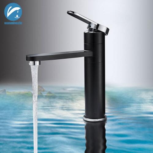 Matter Black Bathroom Basin Faucet Swivel Spout Hot Cold Basin Mixer Tap Deck Mounted White Chrome Finished Bathroom Sink Faucet