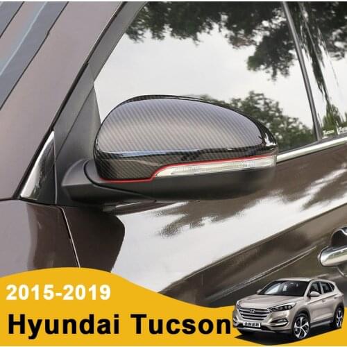 For Hyundai Tucson 2015 2016 2017 2018 2019 2pcs Car Door Rear View Mirror Covers Carbon fiber Rearview Mirror Caps Accessories