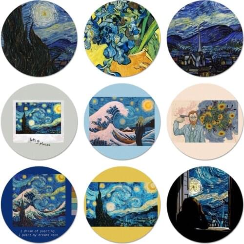 58mm Aesthetic Van Gogh Badge Brooch Pin Accessories For Clothes Backpack Decoration gift