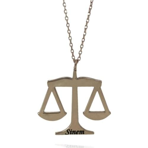 Justice Scale Name Written Personalized 925 Silver Necklace