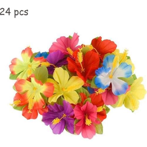 【jojos】24pcs Artificial Hawaiian Hibiscus Flowers For Tabletop Party Decoration