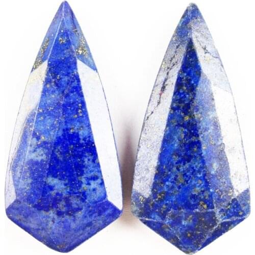 2Pcs Faceted Natural Lapis Lazuli Double Sided Triangle CAB CABOCHON 42x18x6mm SH6278