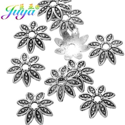 Hand made Antique Silver Color 14mm Flower Bead Caps Accessories For Women Natural Stones Beadwork Jewelry Making