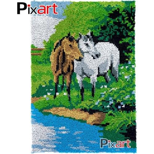 Latch Hook Rug Horse Lovers Crocheting Wall Tapestry Kits DIY Carpet Rug Chunky Yarn Needlework Knitted Floor Mat Hobby & Crafts