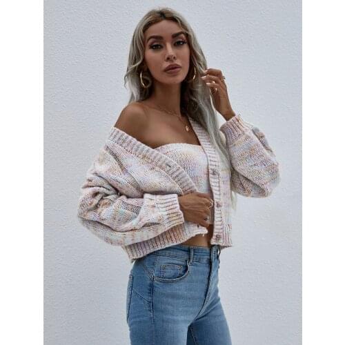 Fashion Autumn Spring Long Sleeve Colorful Knitted Sweaters Jackets and Camisole Set Loose Cardigan Womens Sweater