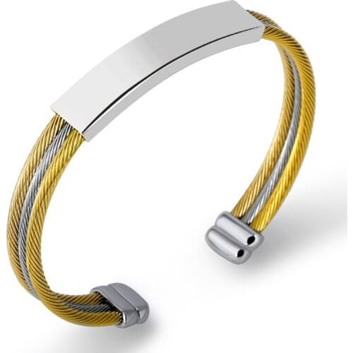New Stainless Steel Mens Triple Cable Wire Bracelets For Women Twisted ID Tag Open Cuff Bracelet Fashion Jewelry Custom Logo