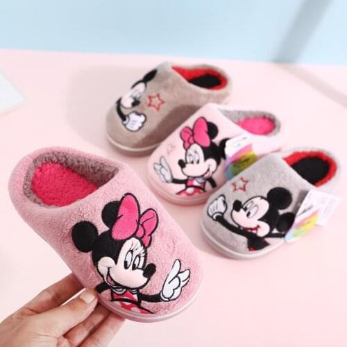 Disneys new winter cotton slippers girls cute indoor home slippers non-slip thick bottom childrens slippers boys girls shoes