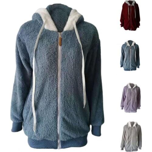 Autumn Winter Thick Loose Plush Zipper Coat Women Casual Coat Plush for Office