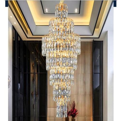 Luxury Large Crystal Pendant Lamp LED Chandelier Light D60cm H170cm Pendant Lamp Light Fixtures Stair Hotel Lamp Modern Lustres