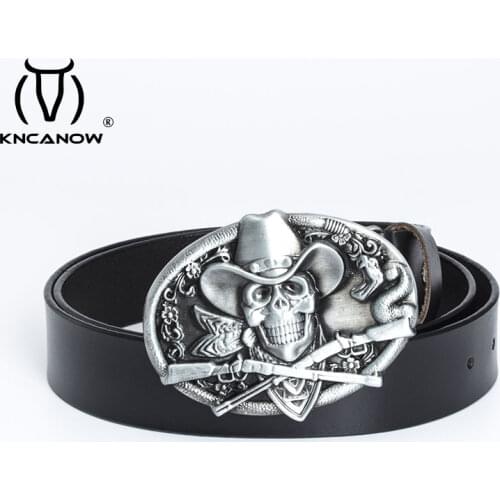 Luxury Brand Vintage Western Leather Belt Skull Buckle Punk Cowboy Cowgirl Clothes Accessories For Men Retro Jeans Gift Strap