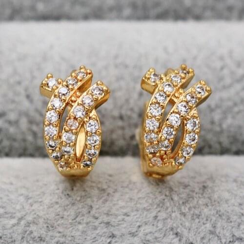 Trendy Gold Copper Plated Round Hoop Earrings White Square Cubic Zirconia Stone For Women Fashion Jewelry Accessories Gift