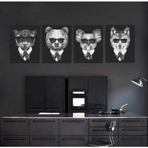 Nordic Canvas Paintings Wall Posters Mafia Animals With Glasses Bardian Art Picture For Living Room Bedroom Decor