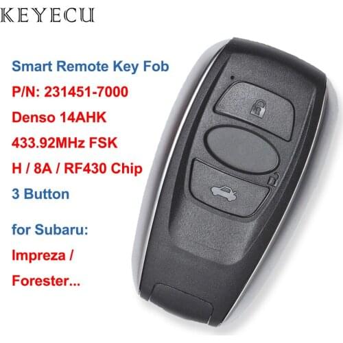 Keyecu Smart Remote Car Key Fob 3 Buttons 433.92MHz FSK H/8A/RF430 Chip For Subaru Forester Legacy Impreza XV BRZ 231451-7000