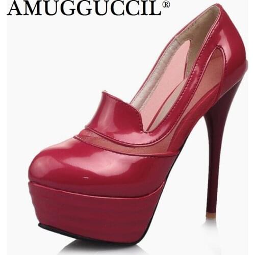 Plus Big Size 31-44 Black Red Fashion Sexy High Heel Platform Spring Autumn Ladies Females Shoes Women Pumps D1192