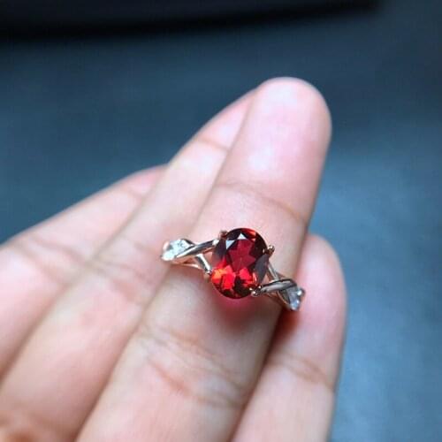 Jewelry Fashion Silver Topaz Ring for Young Girl 6*8mm Natural Red Topaz Silver Ring 925 Silver Topaz Jewelry