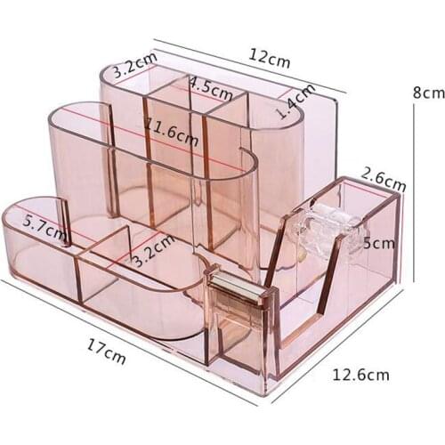 Transparent Stationery Storage Box Creative Desk Organizer Plastic Compartment Pen Holder Office Accessories