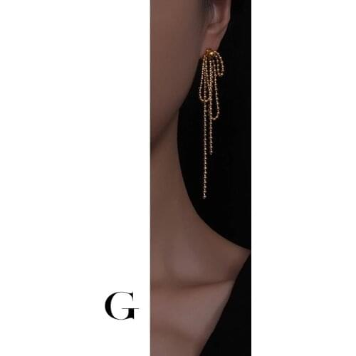 GHIDBK Hot Sale Designed Irregular Layering Long Tassel Beaded Chain Stud Earrings in Stainless Steel Street Style Studs Jewelry