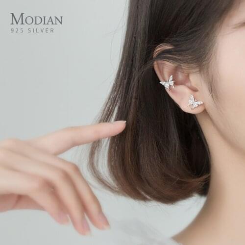 Modian Pure 925 Sterling Silver Clear CZ Sweet Cute Flying Butterfly Stud Earrings for Women Fashion Insect Ear Pin Fine Jewelry