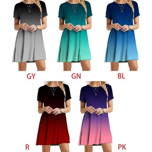 Women Plus Size Summer Short Sleeve Swing T-Shirt Dress Neon Rainbow Stripes Tie-Dye Printed Pullover Loose Sundress