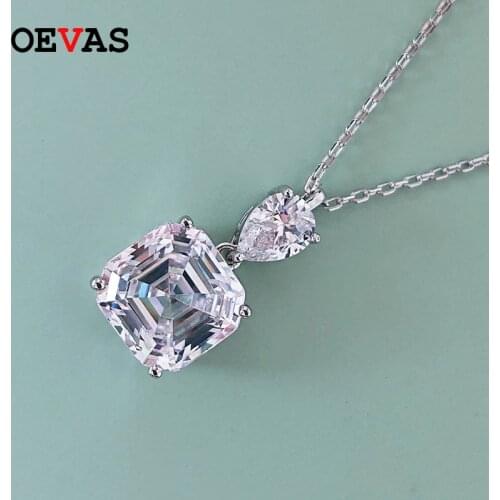 OEVAS Sparking 10mm Square Zircon Wedding Pendant Necklace Top Quality 100% 925 Sterling Silver Elegant Bride Band Jewelry Gift