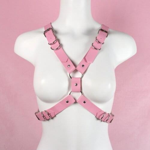 Pastel Goth Leather Harness Women Pink Harajuku Body Bondage Belt Suspenders Gothic Garter Punk Rave Clothes Sexy Lingerie 2021