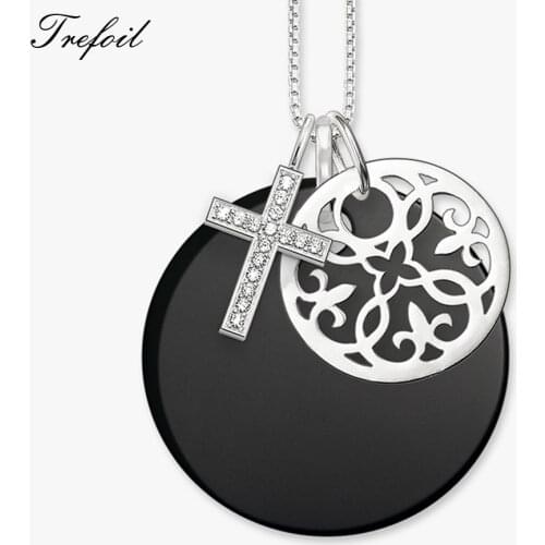 Link Chain Statement Necklace Cross Ornament, Fashion 925 Sterling Silver Jewelry Trendy Kolye Gift For Men Women Girls 2018