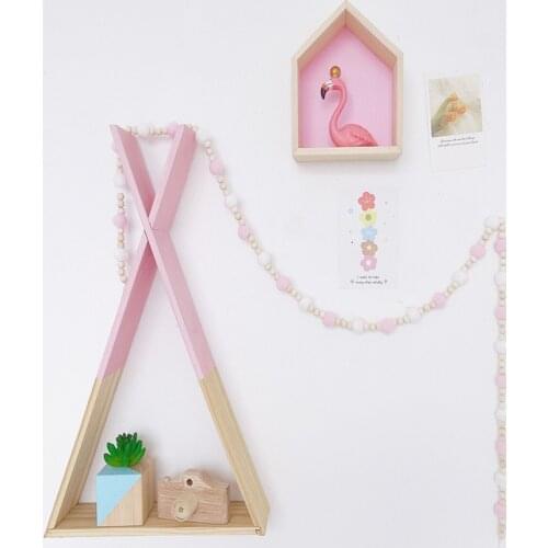 1Pcs European Style Felt Ball String Decoration Girl Room Party Pendant Wooden Bead Hair Ball Bead String Ornaments Kindergarten