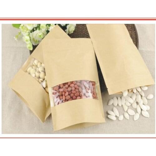 16cm*22cm,100pcs/lot,stand up Zipper/zip lock Kraft paper bag with window PE inside kraft bag for food