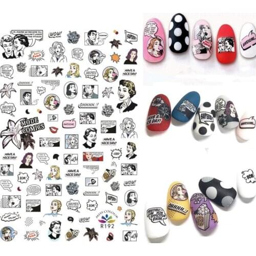 3D Stickers for Nails Comics Flowers Square Nail Foil Sticker Adhesive Stickers for Manicure Nail Art Decoration Accessories