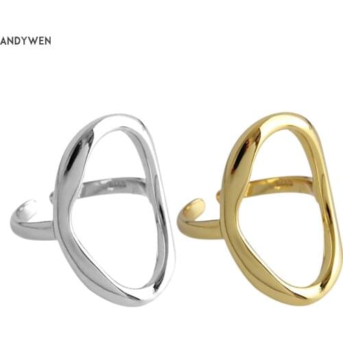 ANDYWEN 925 Sterling Silver Gold Oval Irregular Geometric Resizable Rings Adjustable Women Rings Jewelry 2021 Plain Luxury