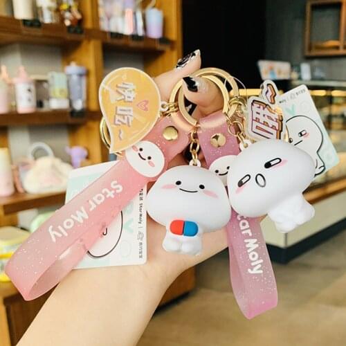 Cartoon Cute Expression Keychain Creative Baby Buddha Life Pendant Beads Preasure Indifference Soft Lanyard Girl Boy Lover Gift