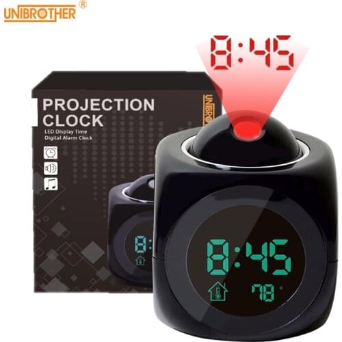 Alarm Clock Night Light With Projector Lamp Voice Temperature Digital Time Projection On Wall Ceiling For Home Table Decoration