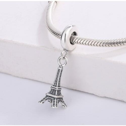 925 Sterling Silver Round Connection Chain Paris Eiffel Tower Dangle Pendant Charm Bracelet Jewelry Making For Original Pandora