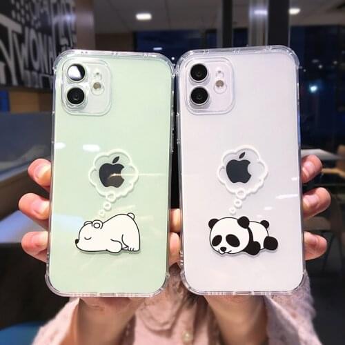 Funda de teléfono de ángulo recto para iPhone, funda suave con diseño de oso Panda de dibujos animados, a la moda, para iPhone 1