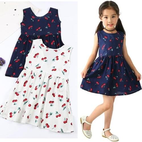 Sleeveless Baby Girls Clothing Kids Causal Dresses Cherry Printed Clothes Cotton Dresses for Baby Cheap Newborn Clothes