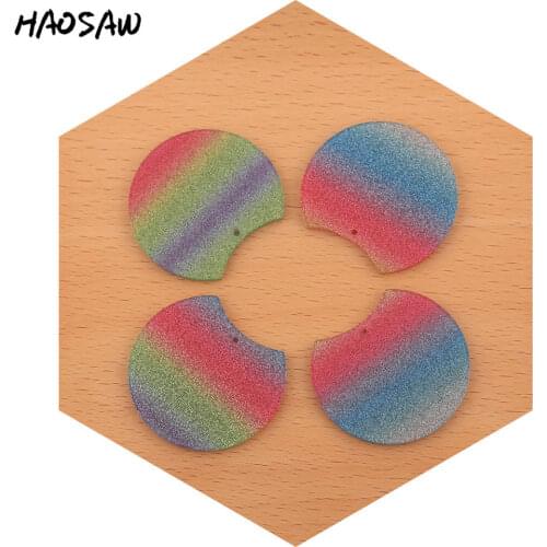 HAOSAW 36*33MM 6Pcs/Lot Acetic Acid Charm/Coin Shape/Rainbow Shinny Color/Jewelry Accessory/Hand Made/Earring Findings