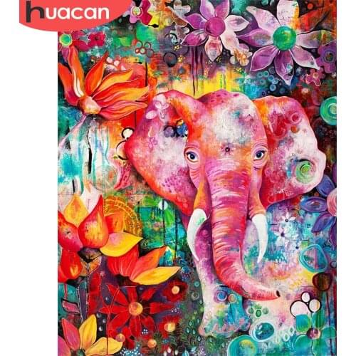 HUACAN Paint By Number Elephant Animal Kits For Adults Handpainted DIY Coloring By Number Flower On Canvas Home Decoration